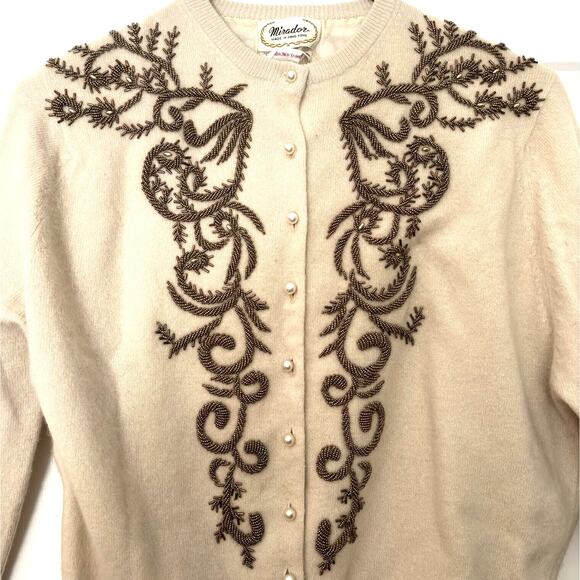 Vtg 50's Hand Beaded Angora & Lambswool Cardigan Sweater Women's Small Coquette - Picture 15 of 15